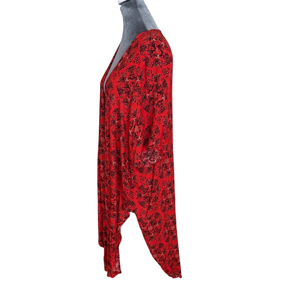Torrid Floral Kimono Cardigan Open Front Red Black Plus Size 00/0 - Picture 4 of 6